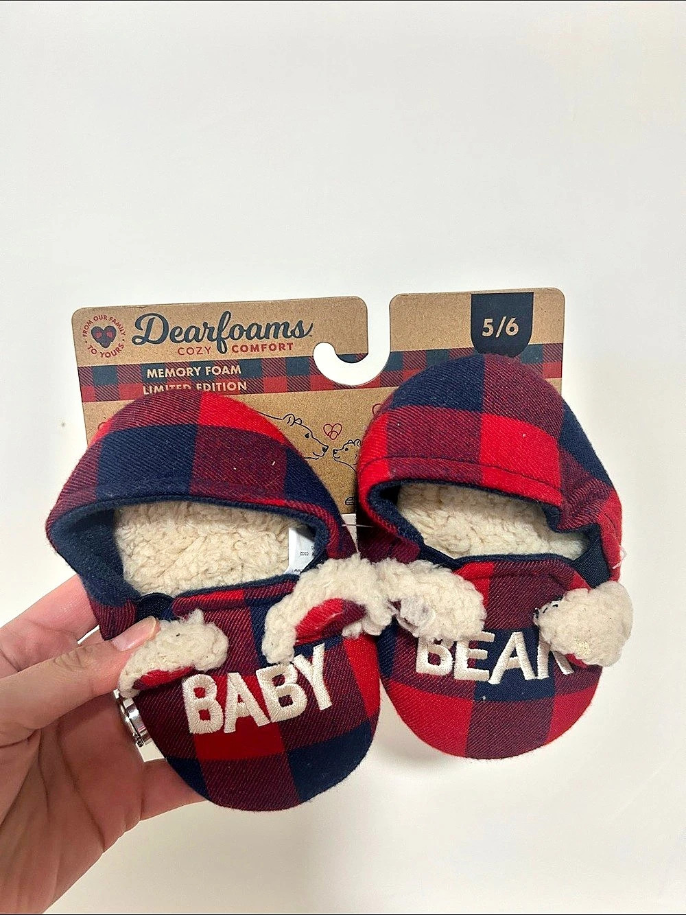 Dearfoams Baby Bear Plaid Bear Slippers 5-6